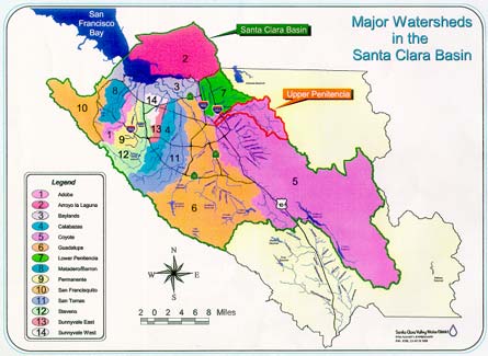 map of the major watersheds in the Santa Clara Basin